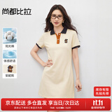 尚都比拉美式复古风小熊刺绣POLO连衣裙小个子夏季宽松显瘦裙子 杏色 M 