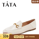 他她（TATA）方头乐福鞋女休闲平底一脚蹬小皮鞋女单鞋春秋款FLC22AM5 米色 36