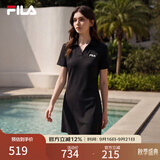 斐乐 斐乐官方女子针织连衣裙时尚修身POLO领短袖裙子 正黑色-BK L (170) 88A