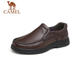 骆驼（CAMEL）软底舒适耐磨套脚中年商务休闲皮鞋男士 GE12235379 棕色 42