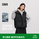 森马（Semir）棉马甲女冬季防泼水纯色oversize立领面包服叠穿时尚百搭外套 黑色90001 S