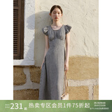自巧小个子黑白格纹气质显瘦度假连衣裙女2026夏装新款收腰中长裙 黑白格 S (3码)