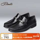 宾度（J.Benato）【品牌旗舰】皮鞋英伦时尚头层牛皮商务休闲鞋男士套脚舒适爸爸鞋 黑色 41