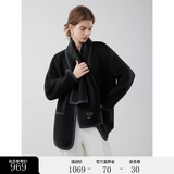ELLE【明星同款】绵羊毛中长款双面呢大衣女2025冬新款毛呢外套 深灰 L