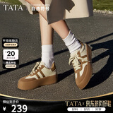他她（TATA）新款复古增高厚底板鞋女平底德训阿甘鞋 米/黄棕 38