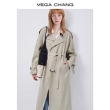VEGA CHANG风衣外套女2026春秋新款中长款知识分子大衣小个子早秋英伦风外套 豆沙绿 XS
