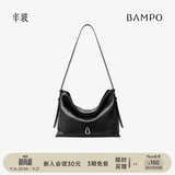 半坡饰族（bampo）【生日礼物】中号绵绵包hobo托特包头层牛皮大容量单肩斜挎包软 墨碳黑（中号拉链款）