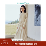 茵曼（INMAN）2026秋冬女装新款灯芯绒连衣裙新品长袖休闲针织礼服中长裙子 淡香杏-18348727 44.1%粘纤 31.4%锦纶 24.5%聚酯纤维 L