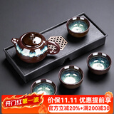瓷牌茗茶具（cipaiming teaset） 茶具套装小套功夫茶壶便携一壶四杯家用会客泡茶器小茶台 沙金西施一壶四杯+磁石干泡盘