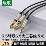 绿联3.5mm转双6.5mm一分二音频线 6.35大二芯立体声转接线手机笔记本电脑调音台音响箱连接线5米 40794