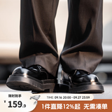 Mr.A德比鞋男款圆头大头鞋黑色工装鞋通勤马丁靴厚底增高休闲皮鞋MRA 亮面黑 44 男码【适合运动鞋45码】