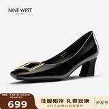 NINE WEST玖熙女鞋秋季气质高跟皮鞋女士方头单鞋子女款 NH434045FK 黑色37