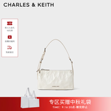 CHARLES&KEITH褶皱手提斜挎小方包腋下包女士生日礼物CK2-80160183 CK2-80160183Cream奶白色 S