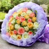 鹊缘情人节鲜花红玫瑰花同城配送女朋友老婆生日礼物花束全国送花上门 33朵混色玫瑰 -紫纱