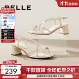 百丽（Belle）纤细交叉带一字带凉鞋女商场同粗跟凉鞋3CP30BL4 米色 34 220mm