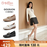 金利来（Goldlion）女鞋妈妈皮鞋一脚蹬浅口女单鞋坡跟圆头乐福鞋G662330071 米白38