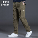 JEEP SPIRIT吉普工装裤男秋季直筒休闲裤男士纯棉多口袋男裤 军绿 XL