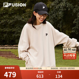 FILA FUSION斐乐潮牌套头保暖卫衣男女情侣装秋冬宽松双拉链长袖T恤衫 藊豆灰-BG L