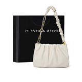 CLEVER & KETCH包包女包新款2023单肩包褶皱链条云朵包斜挎腋下包生日礼物送女友 米白色