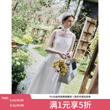 范思蓝恩腰精裙系列 白色无袖吊带连衣裙女夏法式领证小白裙2048 象牙白 S