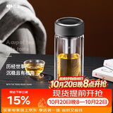 万象（WANXIANG）双层玻璃杯经典皮纹V21RL商务办公礼盒泡茶杯480ML大容量家用水杯
