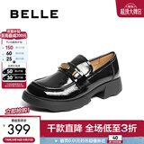 百丽（Belle）元宝乐福鞋女棕色英伦风粗跟小皮鞋舒适通勤单鞋D2S1DCA5 黑色-亮面 【25秋新材质】 36 (230mm)