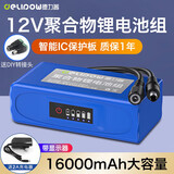 德力普（Delipow）12v锂电池大容量锂离子聚合物锂电池组带显示屏移动电源太阳能灯音响监控设备24V可充电方形电池 12V 16000mAh【带显示器+送2A充电器】