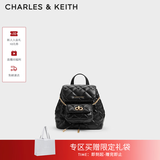 CHARLES&KEITH菱格大容量柔软背包书包双肩包包女包生日开学礼物CK2-60151400 Black黑色 S