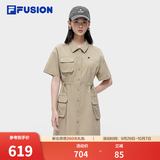 FILA FUSION 斐乐潮牌连衣裙女士工装风梭织时尚宽松衬衫裙活动自如 朦胧卡其-DK M 165/84A