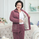 燕祥秋冬季夹棉睡衣女士中老年人三层加厚中年妈妈珊瑚绒加绒保暖套装 2549深色 2XL （125斤一140斤）
