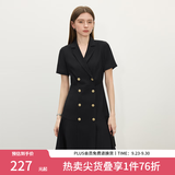 范思蓝恩正式气质通勤连衣裙女夏季收腰显瘦面试西装裙 黑色 M