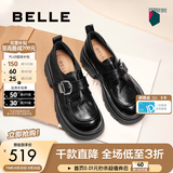 百丽（Belle）张凌赫推荐黑巧乐福鞋女26新商场英伦风厚底小皮鞋E1Z1DAM6预售 黑色+5cm（牛皮鞋面，更有质感） 37 (235mm)