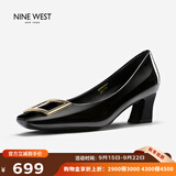 NINE WEST玖熙女鞋秋季气质高跟皮鞋女士方头单鞋子女款 NH434045FK 黑色38