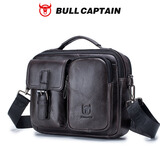 牛船长皮具（BULLCAPTAIN）男士牛皮单肩斜挎真皮手提10英寸ipad横款平板包 黑色 中包