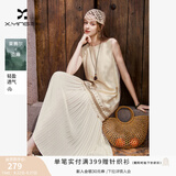 香影民族风刺绣背心裙女含亚麻2026夏季新款假两件拼接无袖连衣裙 鹭白 M 95-110斤/裙长109CM