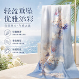 达芬奇密码高档丝巾女100%真丝围巾秋冬保暖送女性妈妈节日礼物 丝韵百合 蓝紫