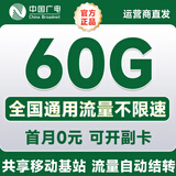 中国广电流量卡电话手机卡5G低月租大王卡非长期永久移动流量卡不限速全国用无限流量 本地卡【可开副卡】+送100分钟全国通用长期套餐