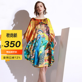 丝语莲花（LE LOTUS D'EZE）真丝睡裙女宽松加大码睡衣200斤桑蚕丝中国风印花蝙蝠衫家居服 孔雀开屏 均码