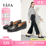 他她（TATA）方头乐福鞋女休闲平底一脚蹬小皮鞋女单鞋春秋款FLC22AM5 黑色 37
