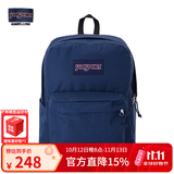 JANSPORT杰斯伯书包轻便双肩包男女旅行包简约背包电脑包学生校园 4QUE003海军蓝/藏青色-侧袋+隔层