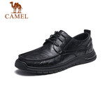 骆驼（CAMEL）复古擦色牛皮耐磨软底大头休闲商务皮鞋男 G13S201051 黑色 38