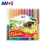 AMOS韩国进口蜡笔Colorix可水洗宝宝旋转笔套装水溶炫彩油画棒塑料盒 24色粗杆旋转蜡笔(CRX5PC24)