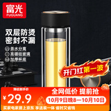 富光双层玻璃杯男女保温耐高温透明家用商务办公泡茶杯子过滤车载水杯 儒雅黑【加厚底+不锈钢盖】420ml