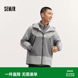 森马（Semir）冲锋衣男户外三防夹克秋情侣连帽外套夹克上衣 灰色调00322 L