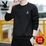 花花公子（PLAYBOY）长袖t恤男士秋冬款新款潮流加绒保暖高端卫衣男休闲上衣打底衫男 黑色 Q-ZHONDHH121 L