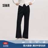 森马（Semir）休闲裤女冬雪尼尔加绒撞色松紧腰喇叭裤肌理慵懒气质女士长裤 黑色90001 M