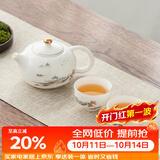 金镶玉 羊脂玉瓷一壶两杯套装 白瓷陶瓷办公家用西施壶茶杯功夫茶具套组 山水白瓷描金一壶两杯套组