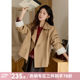 谜秀2026新品袖口花边拼接短款风衣外套女2026秋韩系翻领大衣女 卡其色  风衣 M