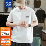 唐狮（TonLion）2026夏季新款男左胸文字印花圆领短袖T恤内搭宽松上衣男潮流