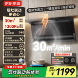 京东京造顶侧双吸油烟机30变频爆炒大吸力1300Pa静压家用一级能效抽油烟机挥手开关自清洗JZB03pro